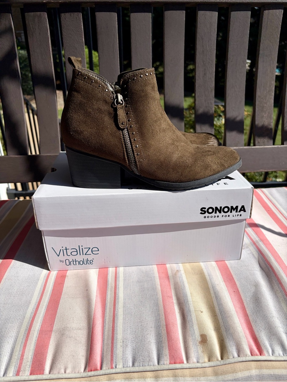 Sonoma Olive Suede Ankle Boots with Stud & Side Zipper - Picture 2 of 11